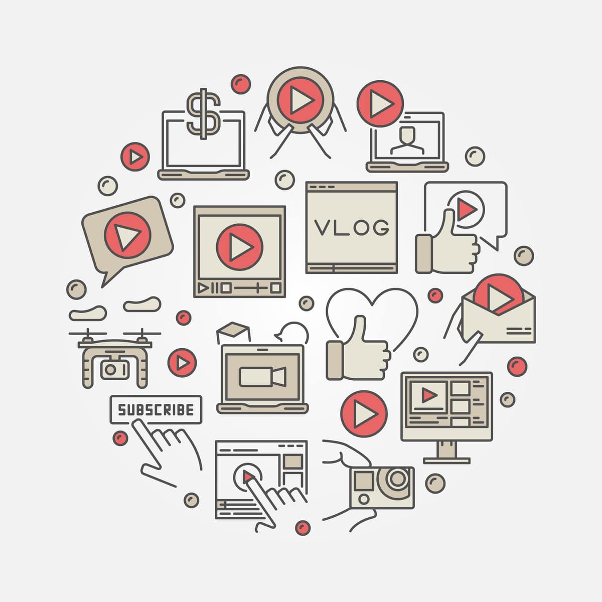 illustration icons of vlogs and video play buttons