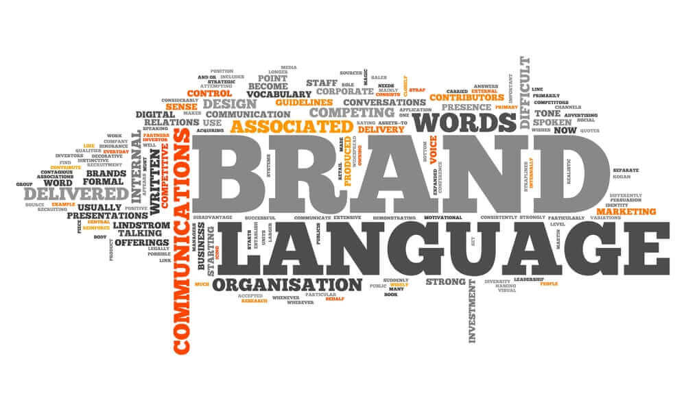 word cloud showing brand language and communications.