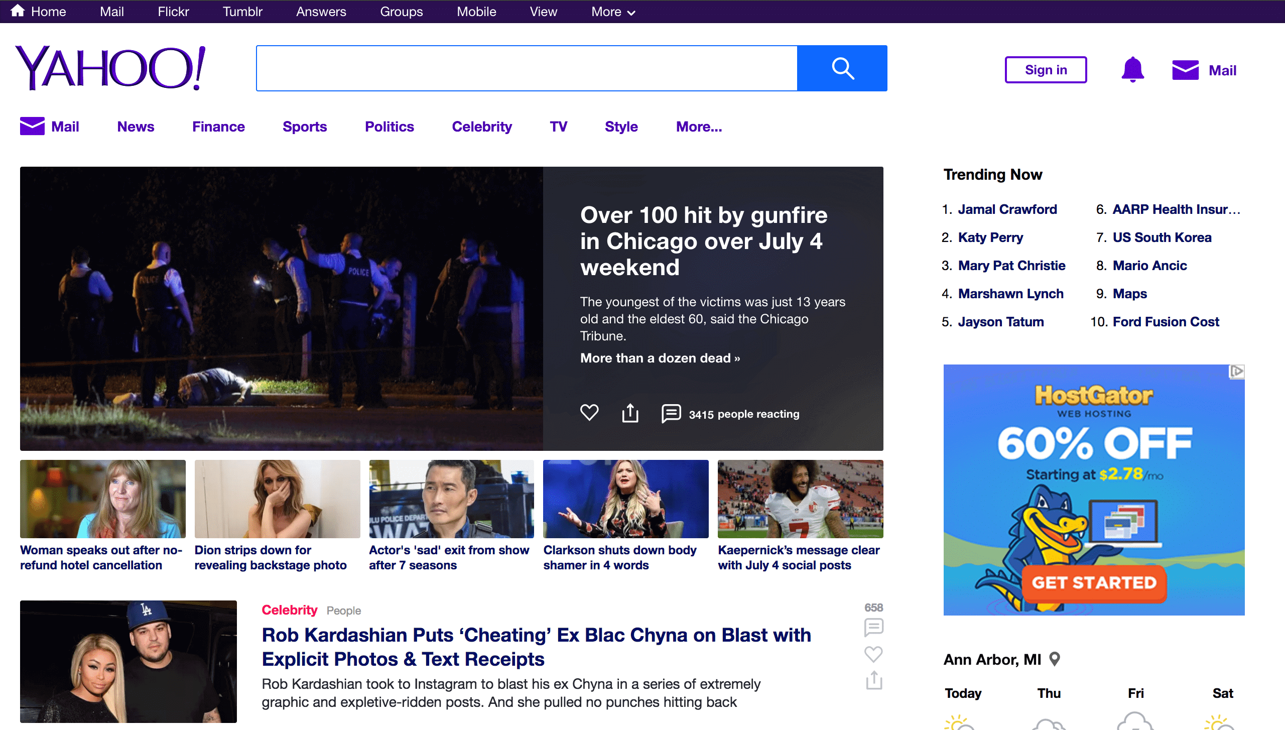 Yahoo! home page showing crowding and lack of white space