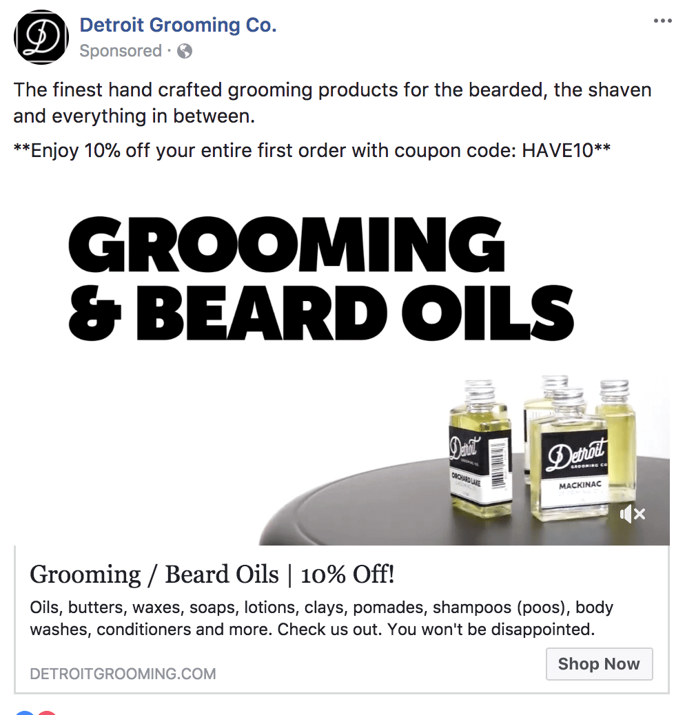 Detroit Grooming Company Beard oil facebook ad
