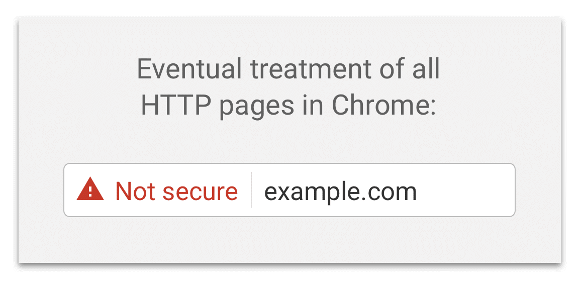 An example of Chrome's updated warning which includes a red warning sign and the words "not secure."