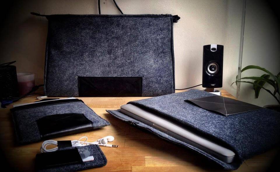 leather and wool felt ipad, iphone, laptop, and folio 